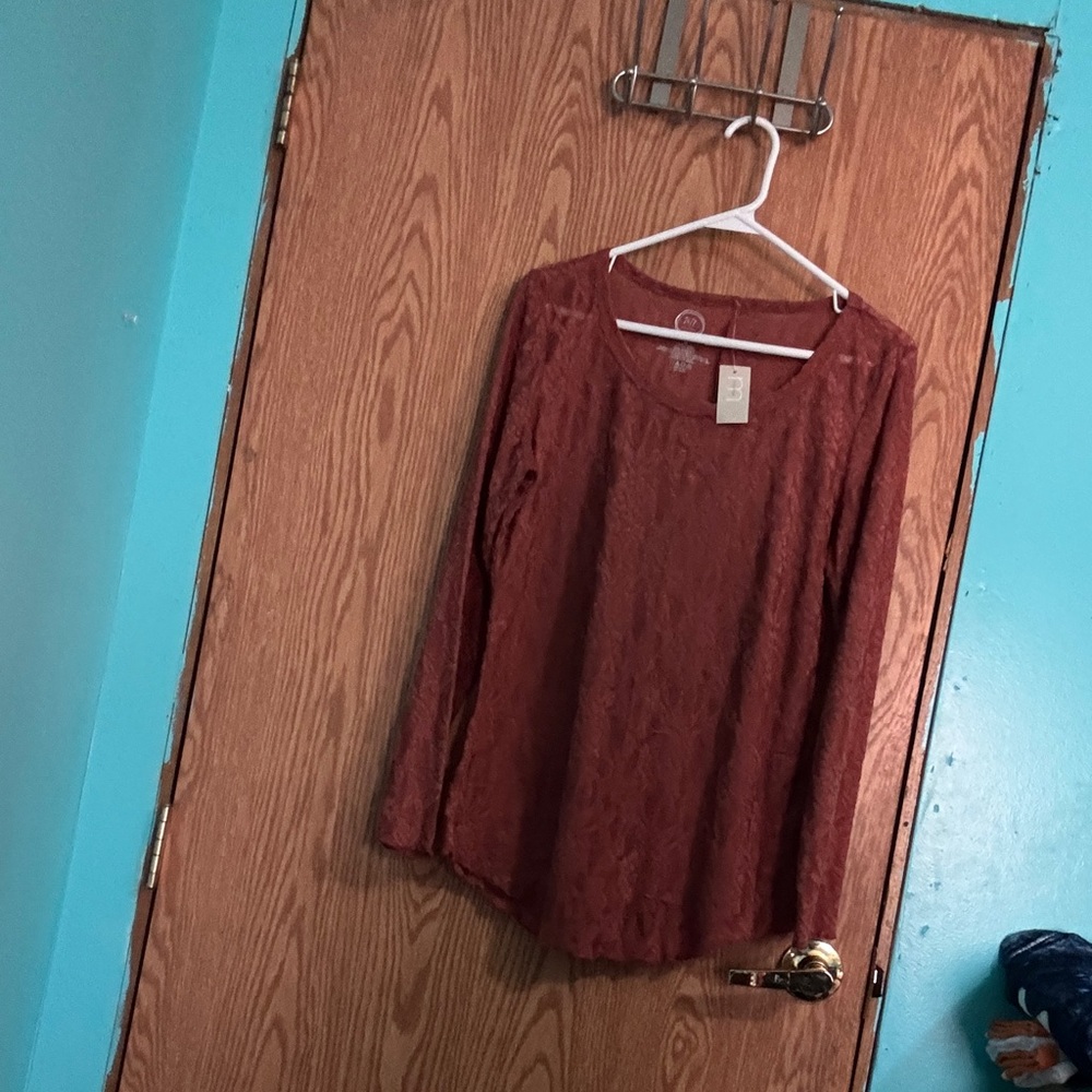 Maurices Women's Long Sleeve Lace Top - Rust